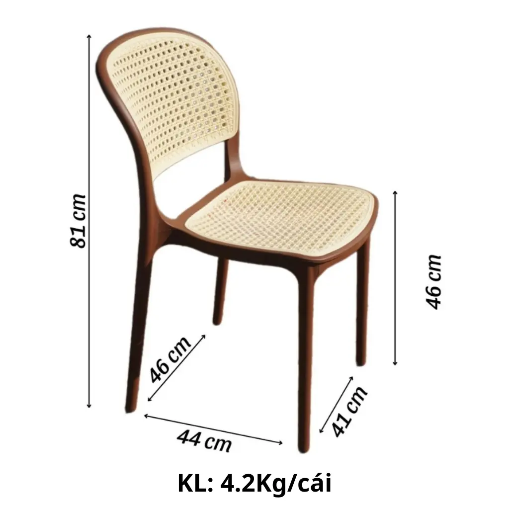 Kích thước ghế nhựa đúc giả mây TM08