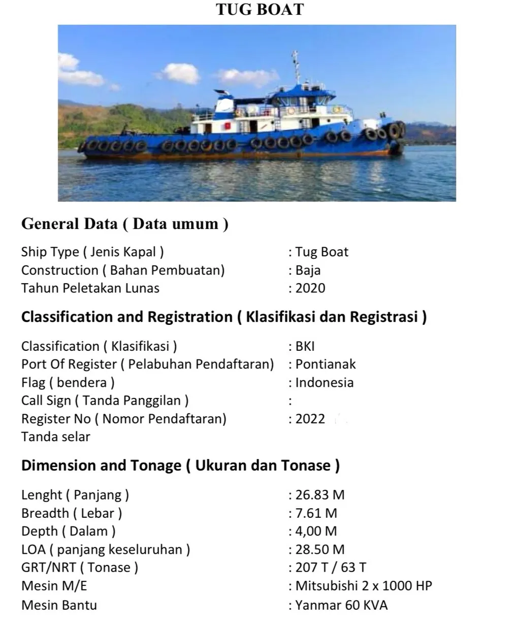 Tug Boat 26,83 Meter Tahun 2020