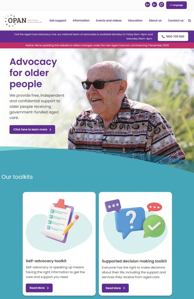 A screenshot of the OPAN home page