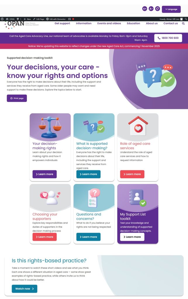 A screenshot of the supported decision-making toolkit webpage on OPAN's website
