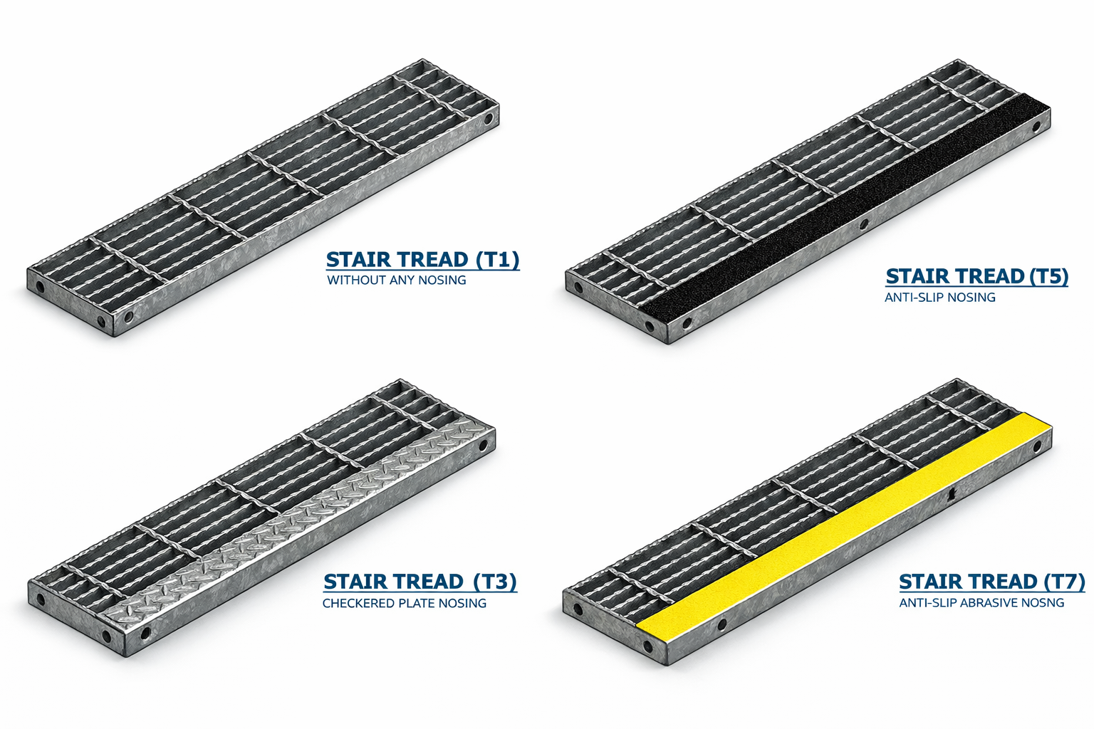Welded Steel Stair Treads - T1, T3, T5, T7 types