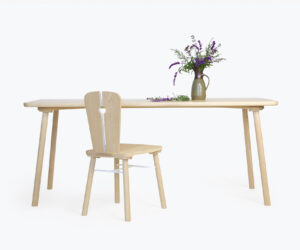 Yellow Diva Milker timber dining table chair