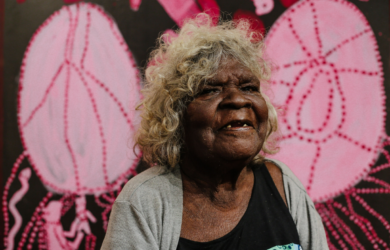 Artist Noŋgirrŋa Marawili at Buku Larrŋgay Mulka Centre in Yirrkala. Photo by Leicolhn McKellar