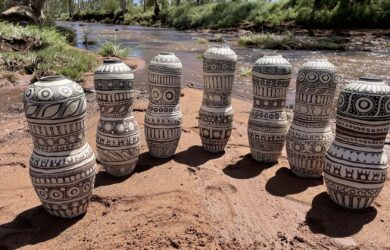 Alison Milyika Carroll Kungkarangkalpa Seven Sisters 2022 Stoneware. Photo Courtesy Ernabella Arts