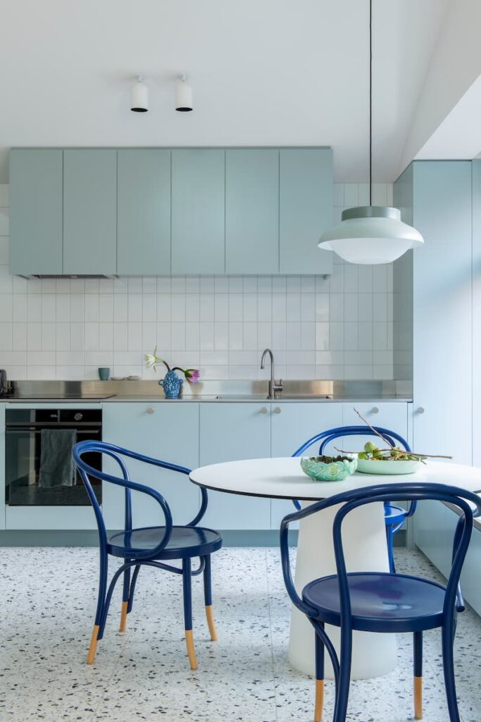A sweet powder-blue kitchen belies the hardworking nature of this design by architect Lisa Breeze of her own home, a Victorian cottage on a narrow street in Melbourne | Photography: Cathy Schusler