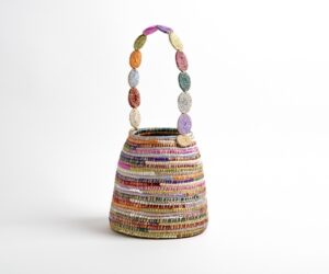 Aunty’s Bag, 2023 Raffia, ribbon 210mm L x 220mm W x 550mm H