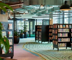 narrm ngarrgu Library and Family Services with artistic carpet by Maree Clarke.