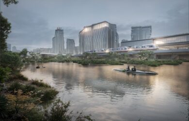 Birrarung 2070 with South Eastern Freeway removed and repurposed. Image: Aspect Studios