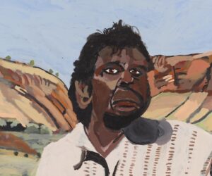 Vincent Namatjira (Western Aranda, born 1983), Albert Namatjira 2021, synthetic polymer paint on linen, 61 × 76 cm. The University of Melbourne Art Collection.