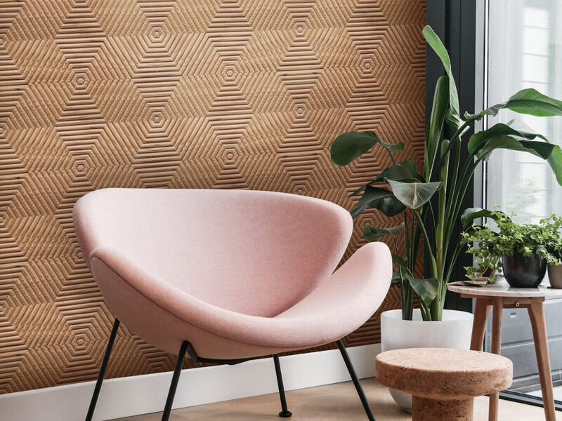 3D MDF Panel in the modern interior with pink armchair