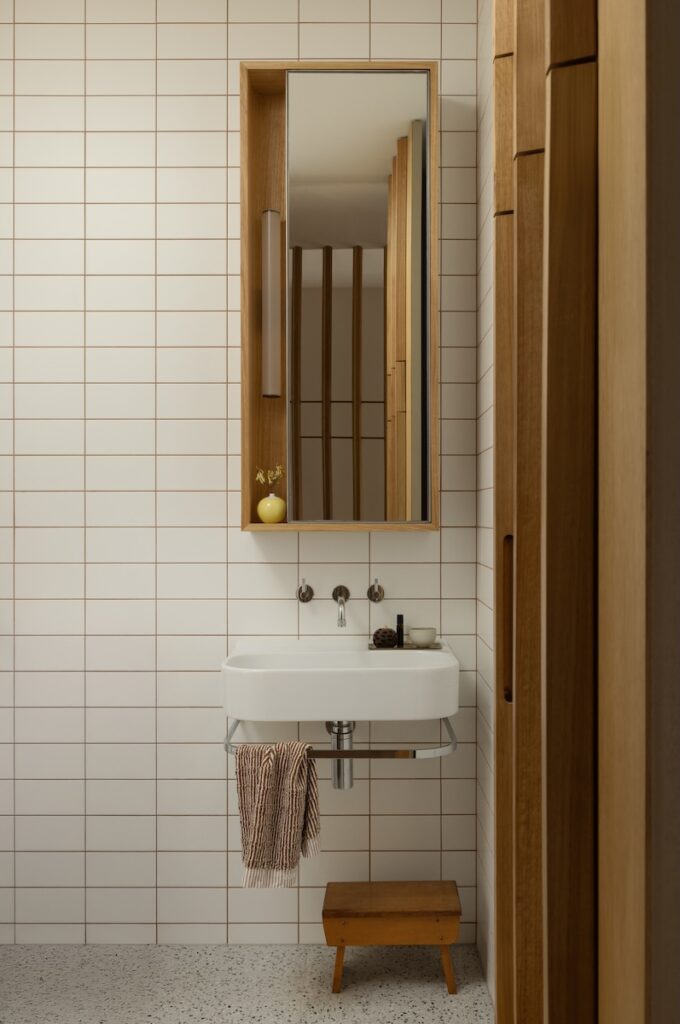 Bathrooms with Johnson’s tiles, Australian tapware and terrazzo floors, photographed for green magazine issue 106: Playful Echoes by Timothy Kaye.