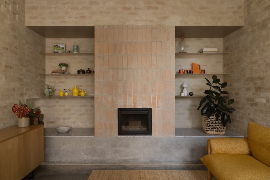 Warm, textural brickwork throughout, meticulously selected and crafted by builder and bricklayer, photographed for green magazine issue 106: Playful Echoes by Timothy Kaye.