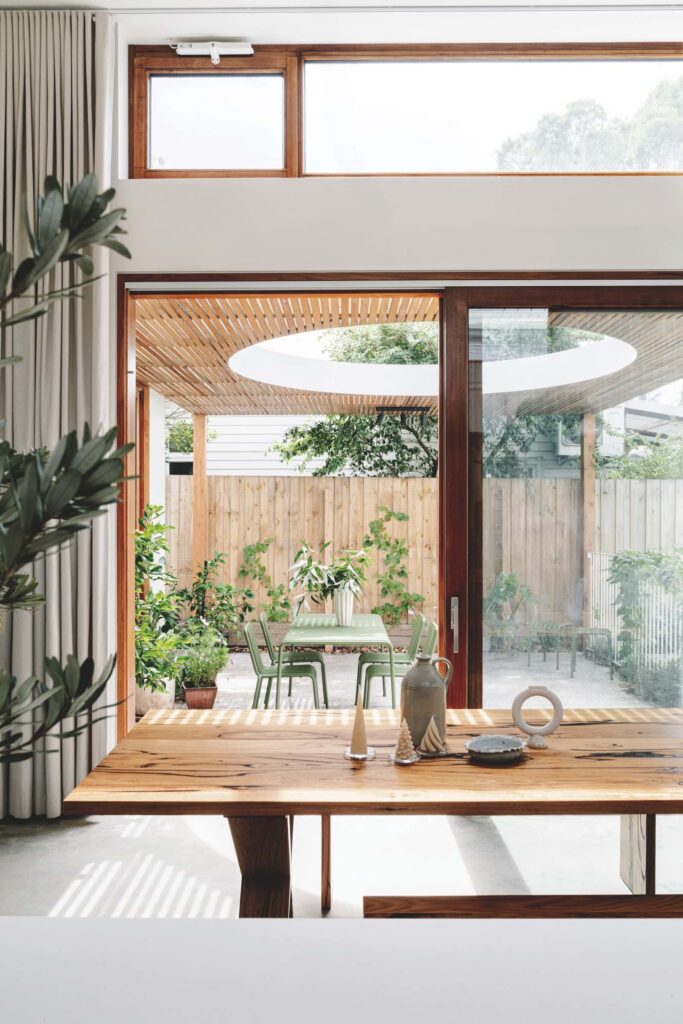 The timber-lined oculus elevates outdoor dining, photographed for issue 107: Creature Comforts by Marnie Hawson.
