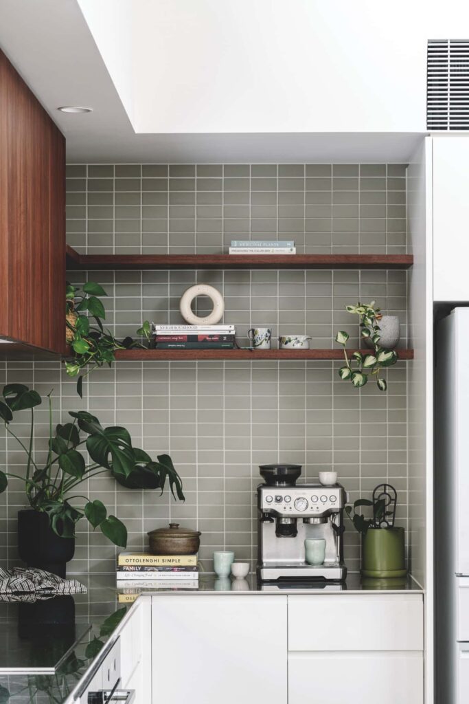 Green tiles and dark timbers pop against a neutral palette, photographed for issue 107: Creature Comforts by Marnie Hawson.