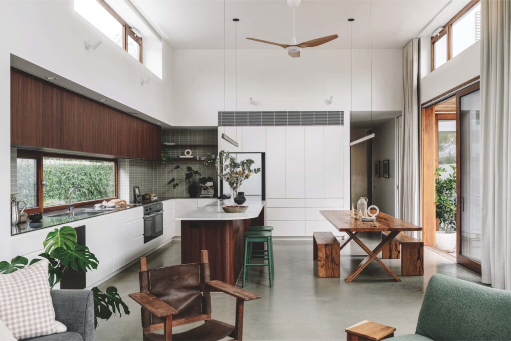 High ceilings in central living spaces maximise northern light and southerly breezes, photographed for issue 107: Creature Comforts by Marnie Hawson.