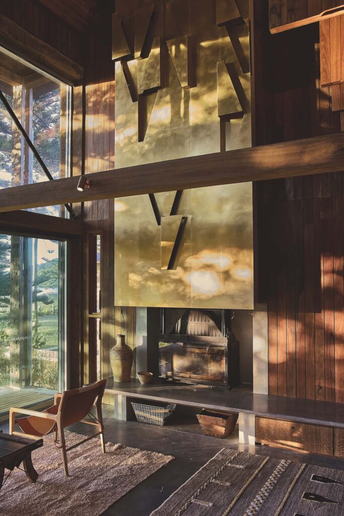 A large brass chimney cover acts as a permanent piece of art, photographed for issue 107: Weather Withall by Zella Casey Brown.