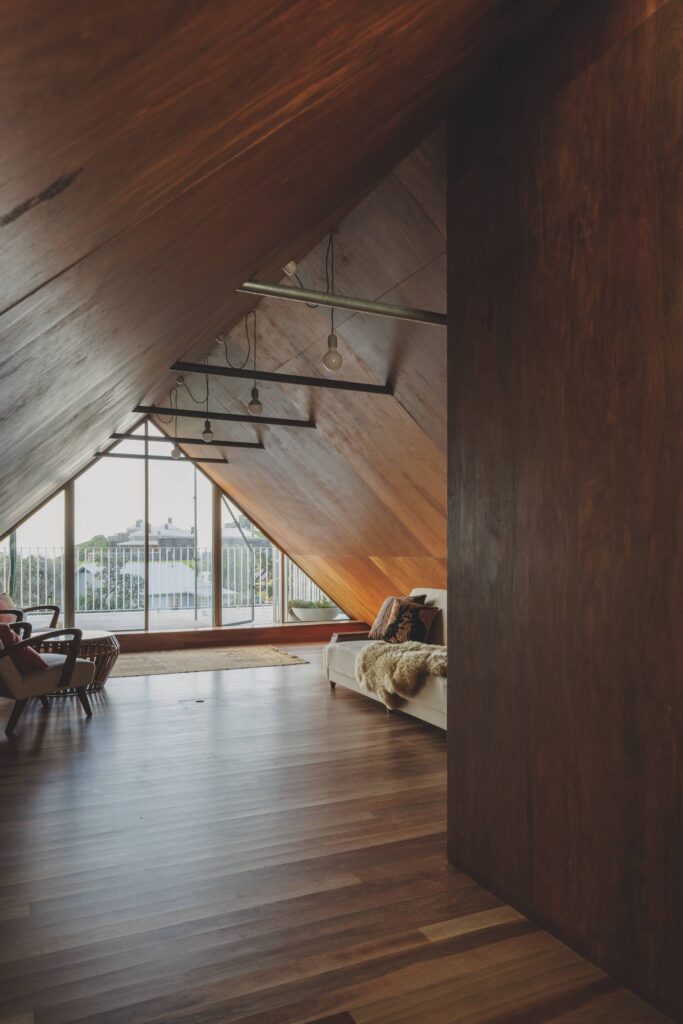 Playful circle, triangle and square windows punctuate the upper addition at Fort House, photographed for issue 108: Out Look by Clinton Weaver.