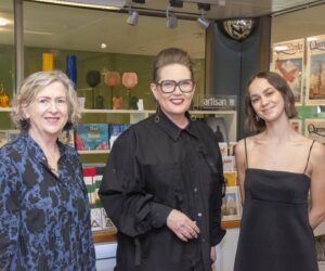 State Librarian and CEO Vicki McDonald AM, artisan CEO Carmel Haugh and jewellery designer, sculptor and artist Ebony Birks