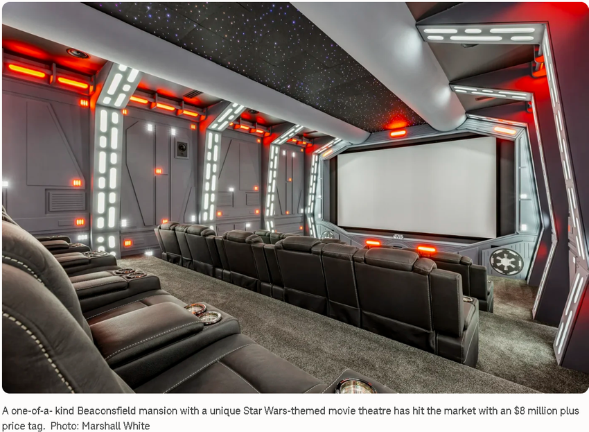 Multimillion-dollar Melbourne mansion with secret Star Wars battleship theatre hits the market