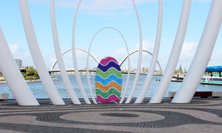 The Spanda sculpture with the smallest ring decorated to look like an Easter egg