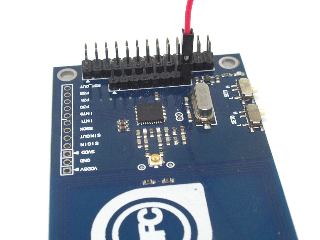 Connect red jumper wire to 5V on NFC Module