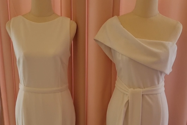 Two white dresses on mannequins