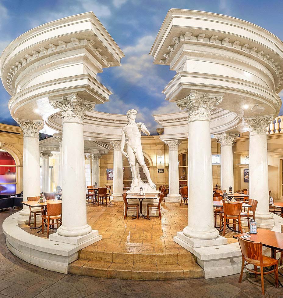 Statue of David in colosseum replica in pub
