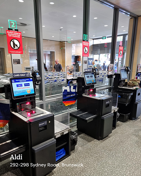 Self service check outs at Aldi on Sydney Road Brunswick.