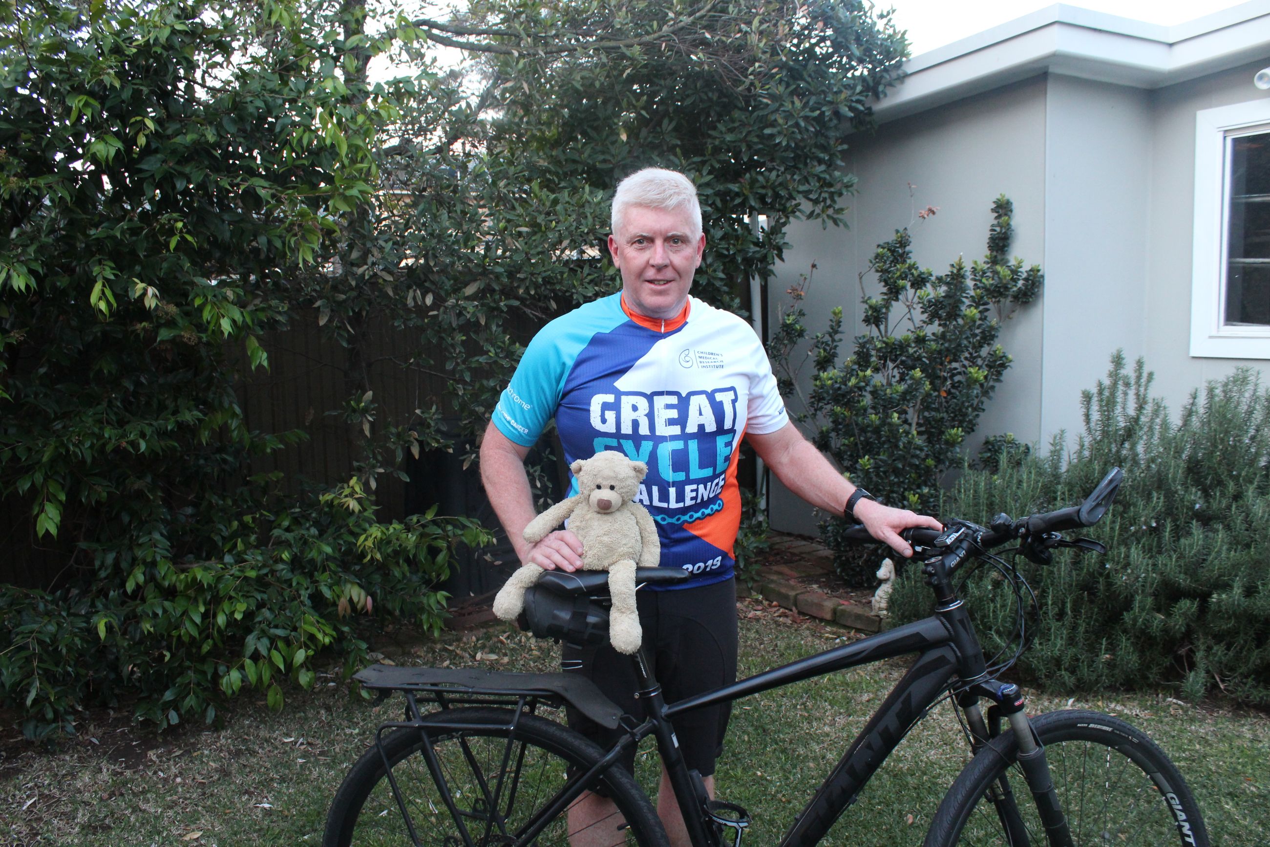 Mark with son Hamishs teddy