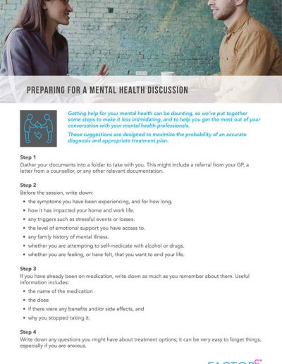 factor c fact sheet on preparing for mental health discussion