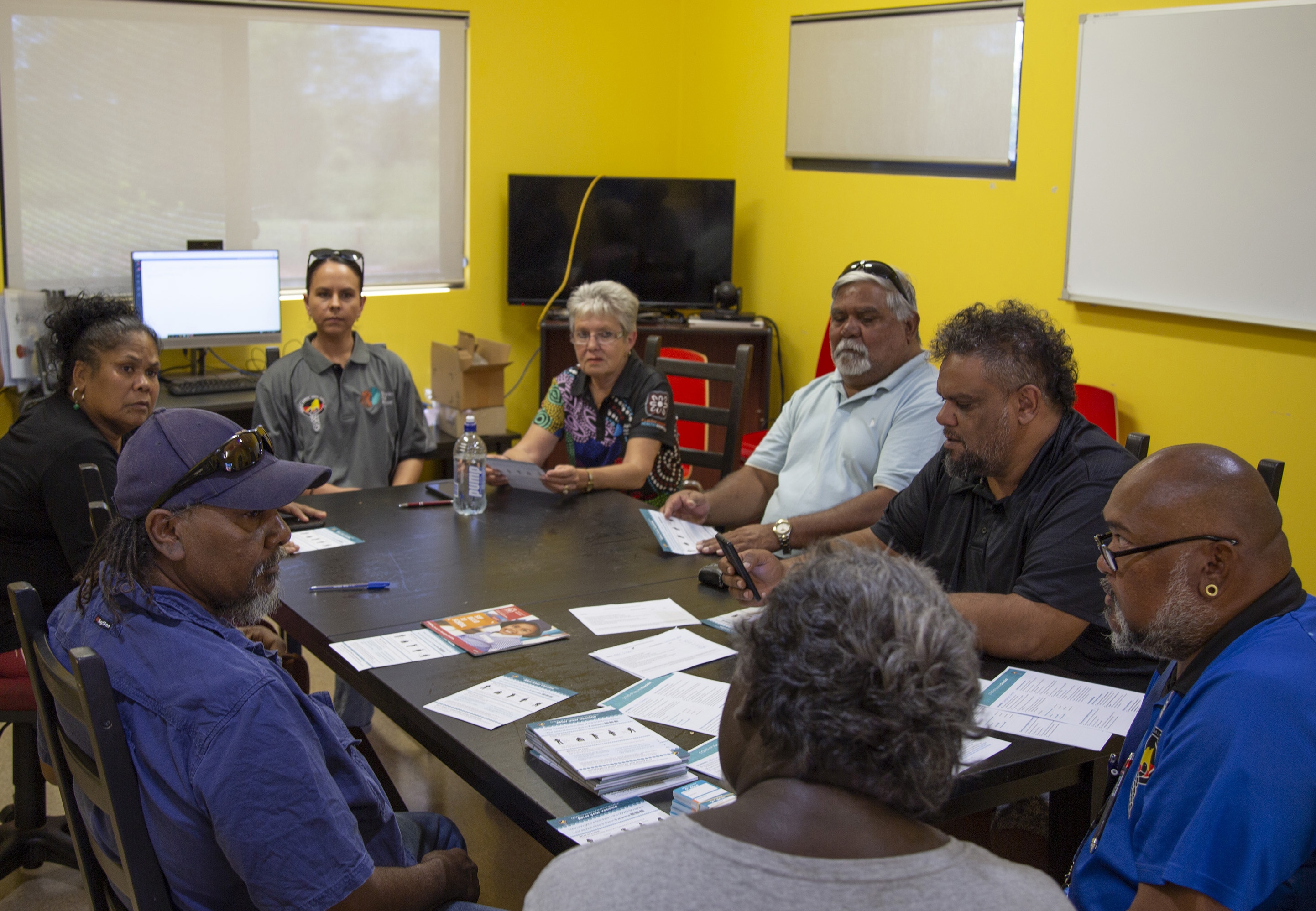 Vicki meeting with community leaders and health staff in Beagle Bay at the beginning of COVID-19 Vaccine Rollout