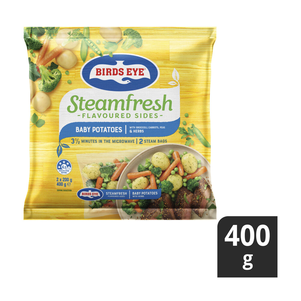 Birds Eye Frozen Steam Fresh Baby Potatoes With Broccoli Carrots Peas & Herbs 2 pack | 400g