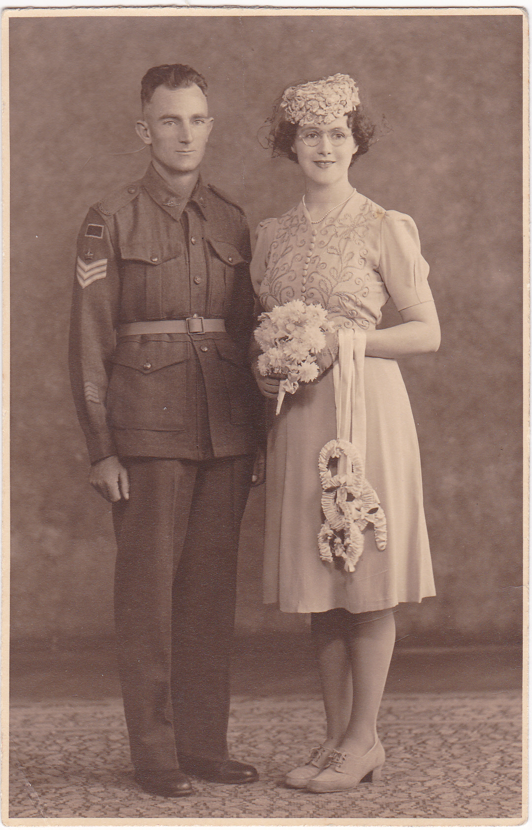 Leo White and Jessie Giggins on their wedding day 1943, Malvern, Victoria.