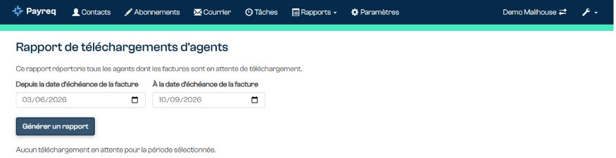 Recherche des téléchargements d'agents et exemple de résultat vide.