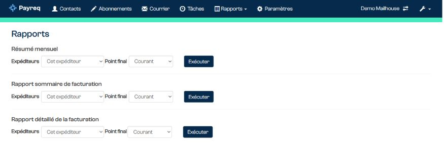 Sélection des rapports mensuels et de leur période.