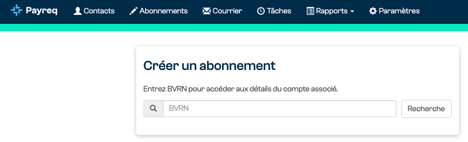 Recherche d'un compte pour créer un abonnement.