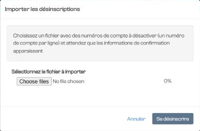 Fenêtre d'importation d'un fichier de désinscriptions.