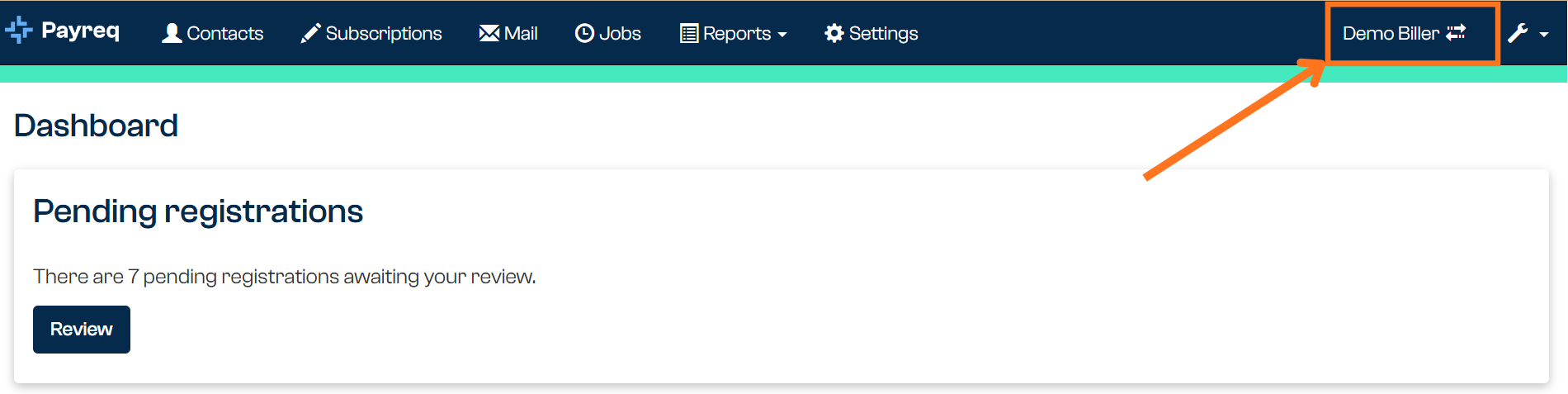 Account switcher menu in the top right corner