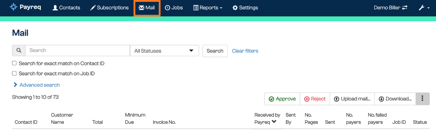 Mail page overview
