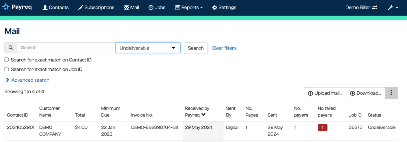 Mail page filtered to Undeliverable