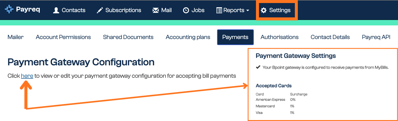Payment gateway setup screen under Settings > Payments