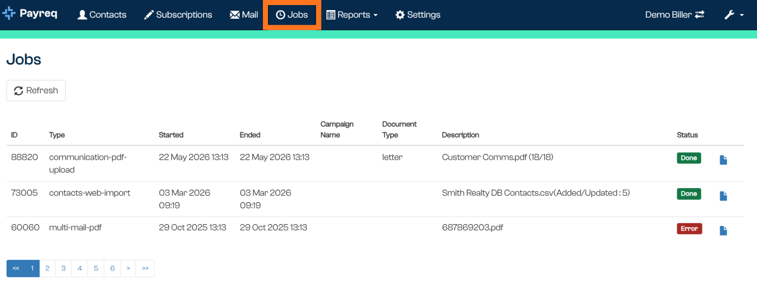 Jobs tab