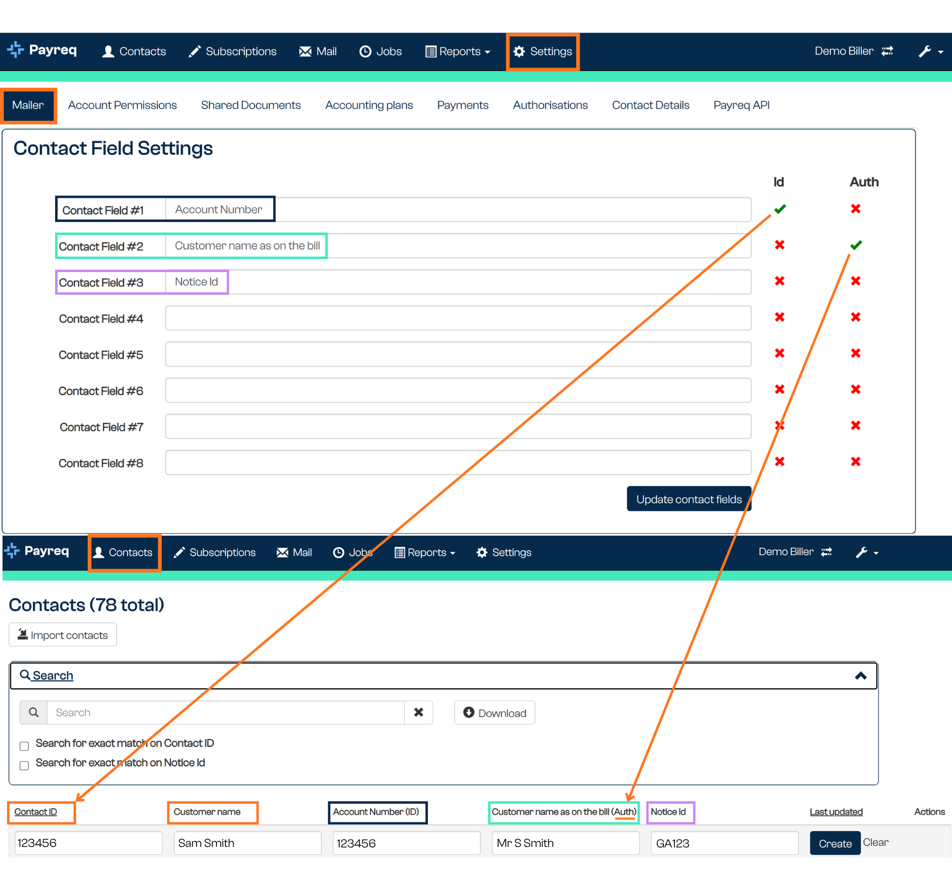 Contact Field Settings example