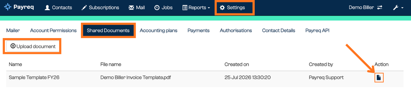 Liste des documents partagés avec l’icône de récupération (interface anglaise)