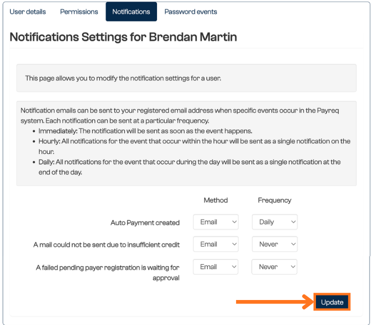 Définition des notifications d’un utilisateur