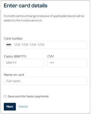 Blank Enter card details form with card number, expiry, CVV and name fields