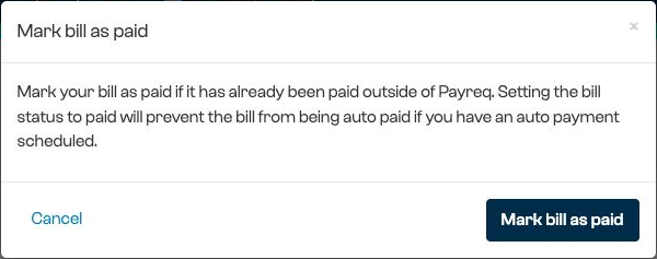 Confirmation « Marquer la facture comme payée » expliquant que l'état payé empêche un paiement automatique prévu