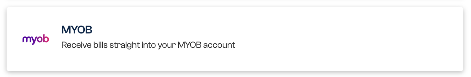 The MYOB delivery option for receiving bills in a MYOB account
