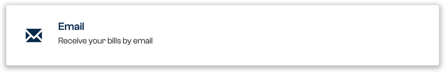 The Email delivery option card, titled Email with the description Receive your bills by email
