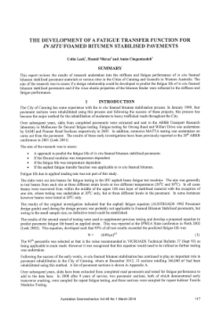 Item - The development of a fatigue transfer function for in situ ...